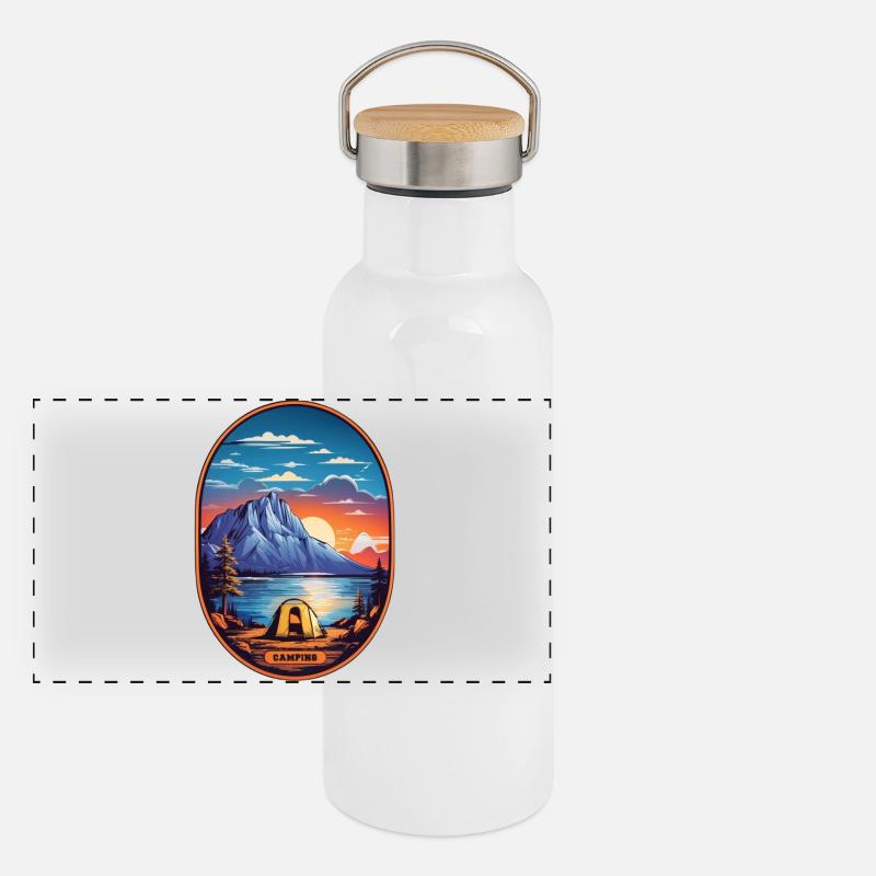 Camping Zeit Panorama Thermosflasche mit Bambusdeckel