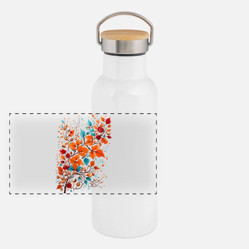 Herbst Blumen mit Nüsse Panorama Thermosflasche mit Bambusdeckel