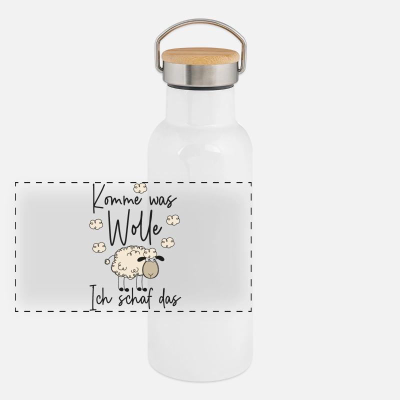 Komme was Wolle Ich schaf das - Motivation Schafe Panorama Thermosflasche mit Bambusdeckel