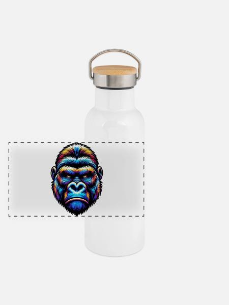 Gorilla - Panorama Thermosflasche mit Bambusdeckel - Weiß