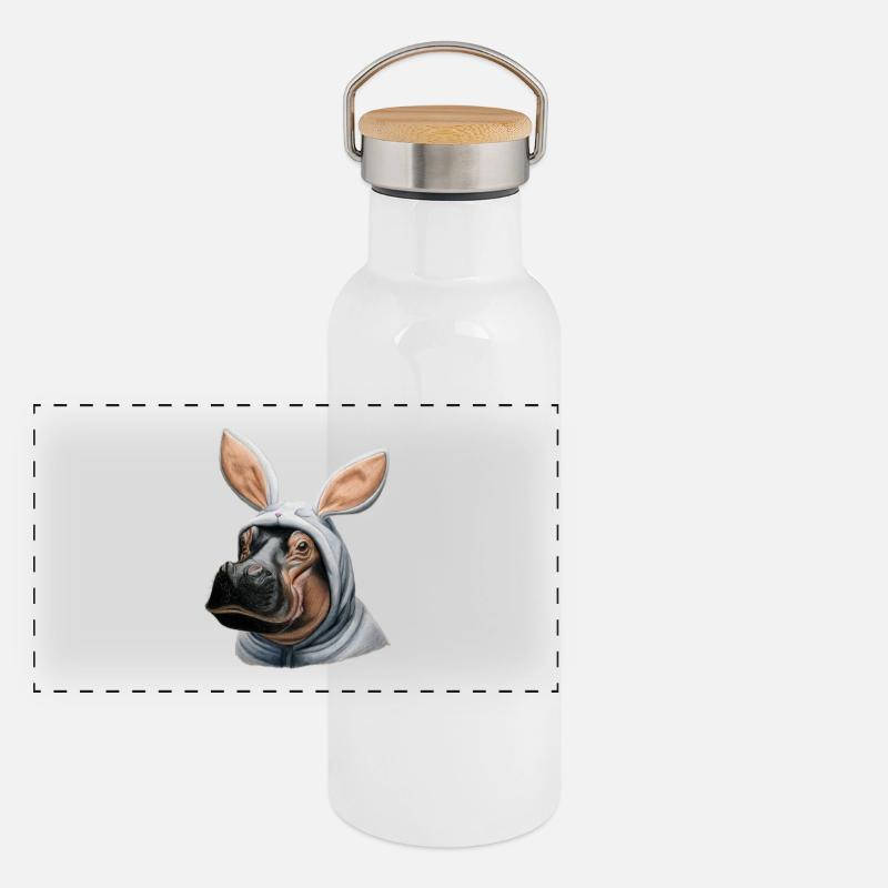 Lapin hippopotame blanc Gourde isotherme avec bouchon en bambou