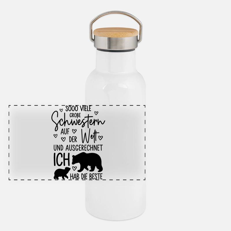 Mädchen Schwestern Bären Beste große Schwester Panorama Thermosflasche mit Bambusdeckel