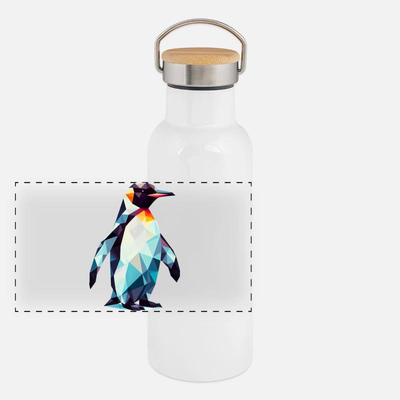 Polygonaler Pinguin Panorama Thermosflasche mit Bambusdeckel