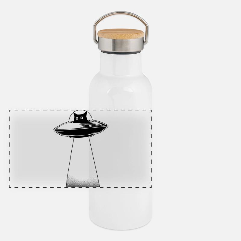Cat Invasion UFO Alien Space Galaxy 3D Effect Cut Panoramic Thermal Bottle with Bamboo Lid