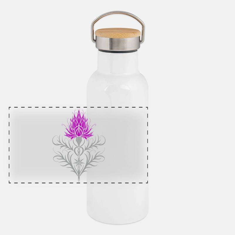 Distel Tattoo Scottish Thistle Botanical Art Panorama Thermosflasche mit Bambusdeckel