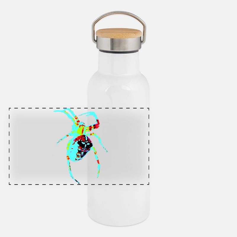 Spinne in Neonfarben Panorama Thermosflasche mit Bambusdeckel