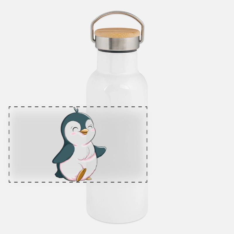 Pingouin mignon Gourde isotherme avec bouchon en bambou