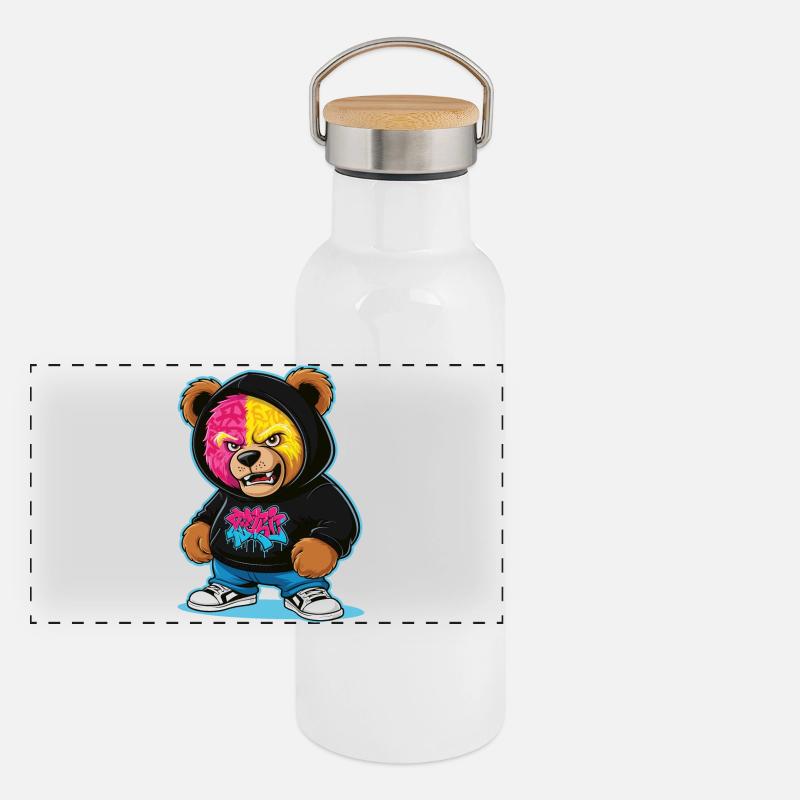 Grummelige Bär Panorama Thermosflasche mit Bambusdeckel