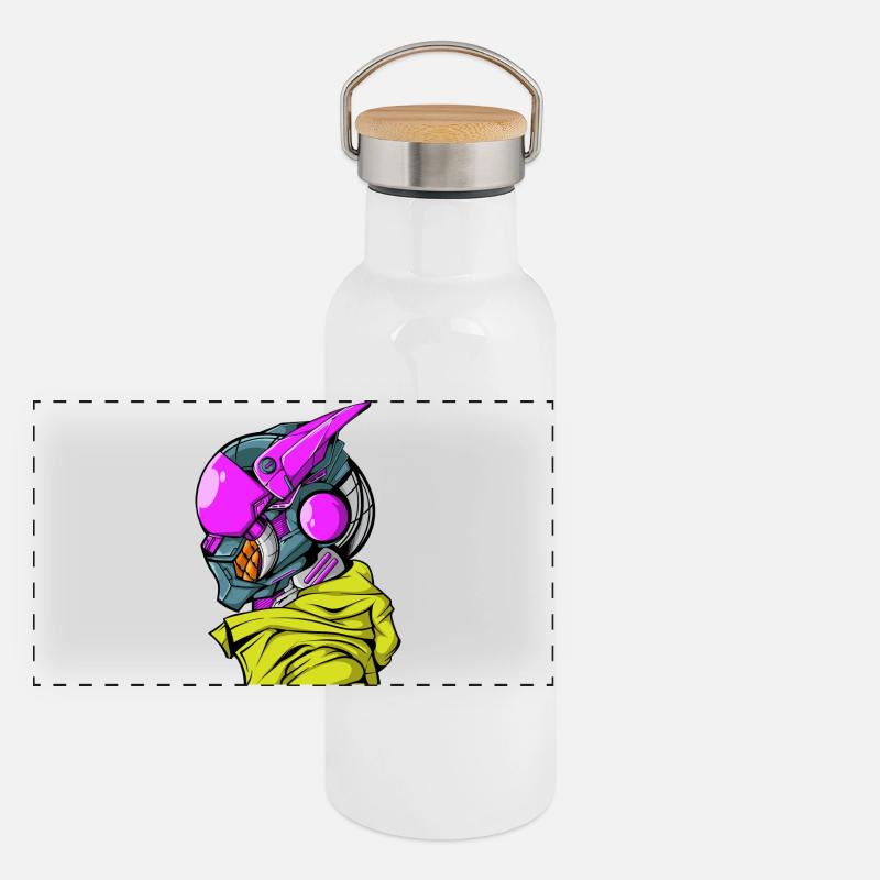 Cyberpunk Cyborg Robot Panoramic Thermal Bottle with Bamboo Lid