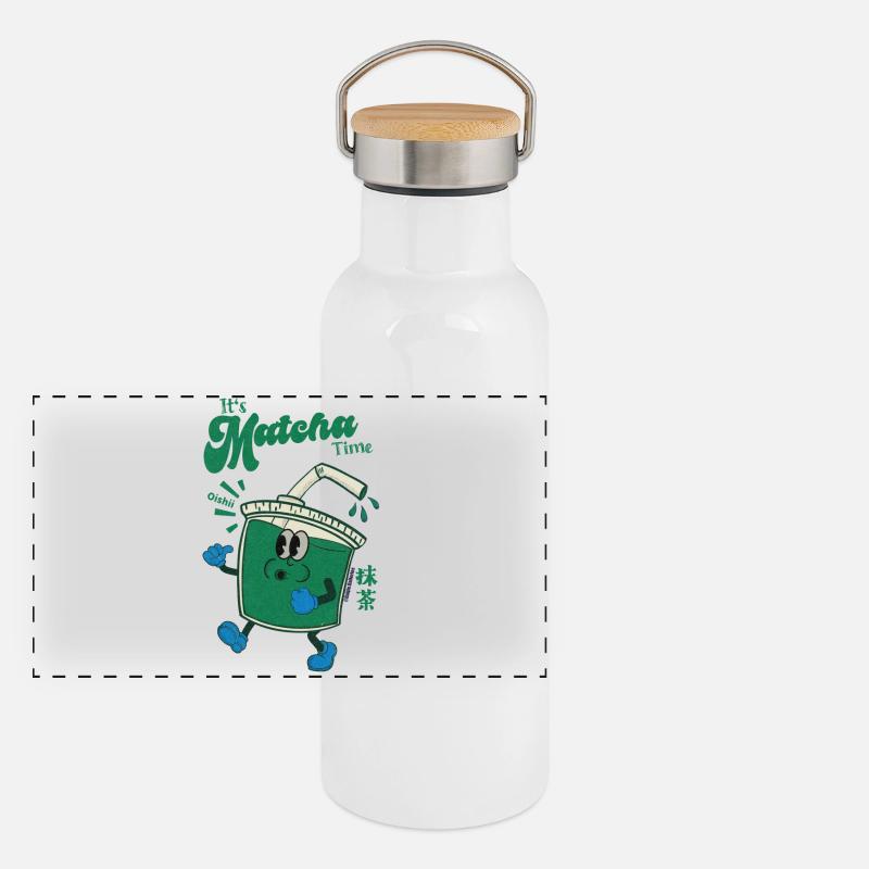 Son heure du Matcha Gourde isotherme avec bouchon en bambou