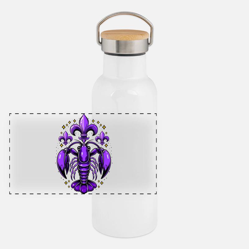 Mardi Gras crawfish with fleur-de-lis design Panoramic Thermal Bottle with Bamboo Lid