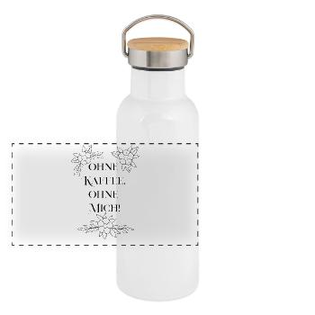 "Ohne kaffee, ohne Mich!" - Panorama Thermosflasche mit Bambusdeckel - Weiß - Vorne