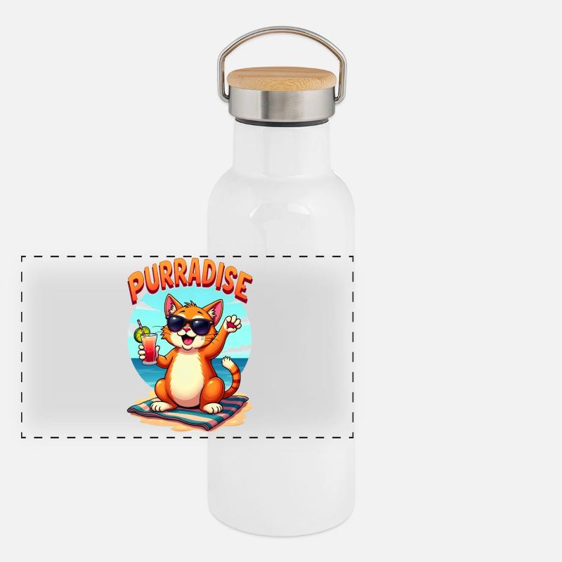 Purradise - Chat cool sur la plage Gourde isotherme avec bouchon en bambou