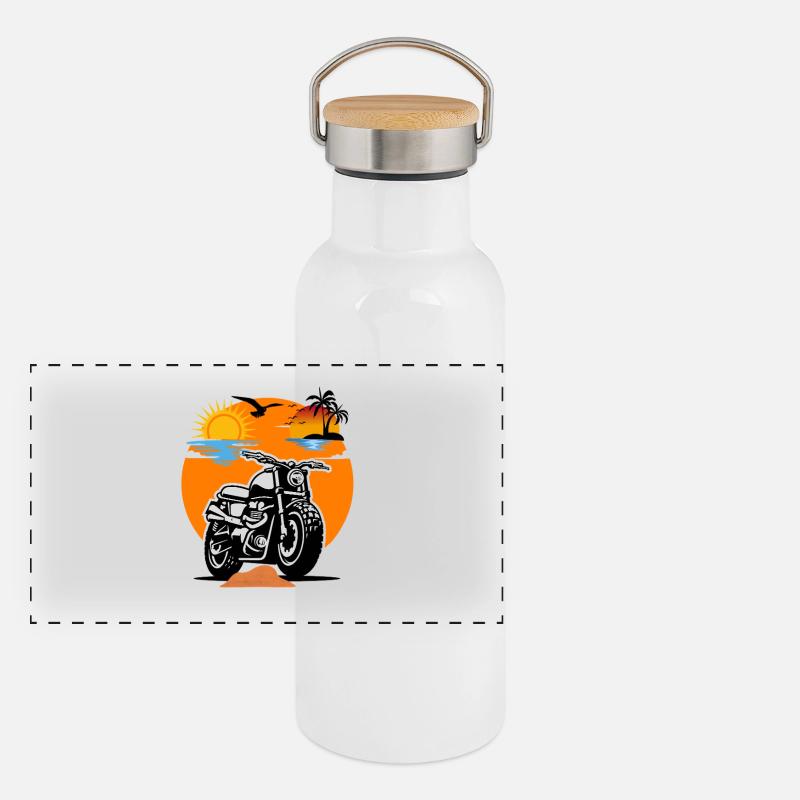 Motorad Urlaub - Panorama Thermosflasche mit Bambusdeckel - Weiß