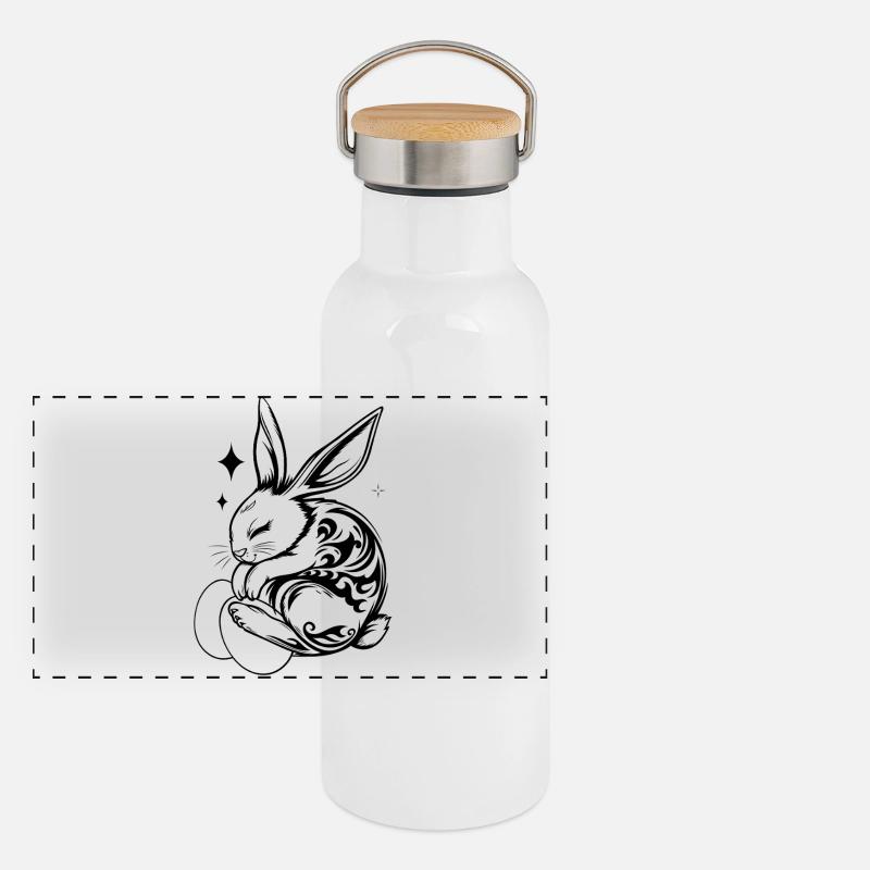 Lapin de Pâques endormi avec tribal et œufs Gourde isotherme avec bouchon en bambou