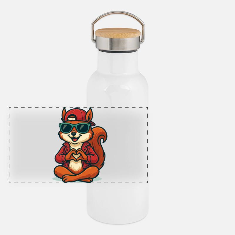Squirrel Love Vibes Panorama Thermosflasche mit Bambusdeckel