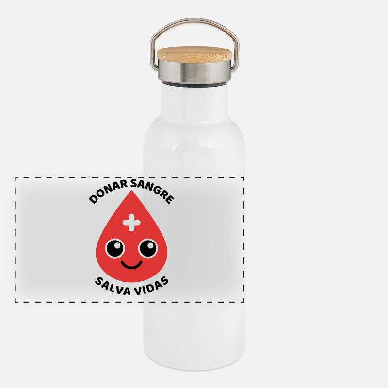Blutstropfen mit freundlichem Gesicht Panorama Thermosflasche mit Bambusdeckel