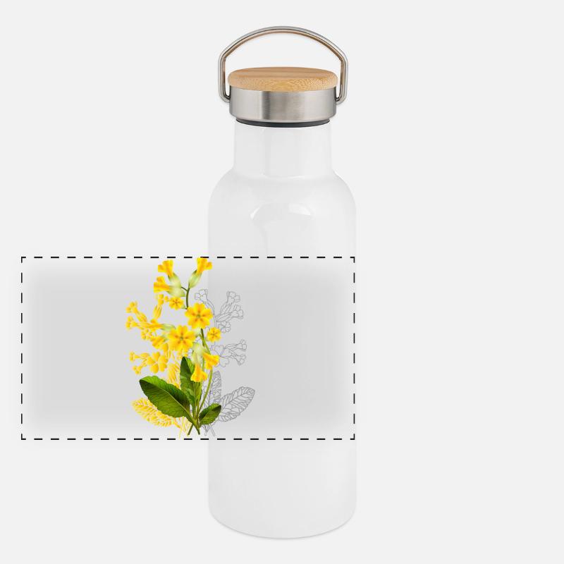 Cowslip Illustration–Partially Colored Design Panoramic Thermal Bottle with Bamboo Lid