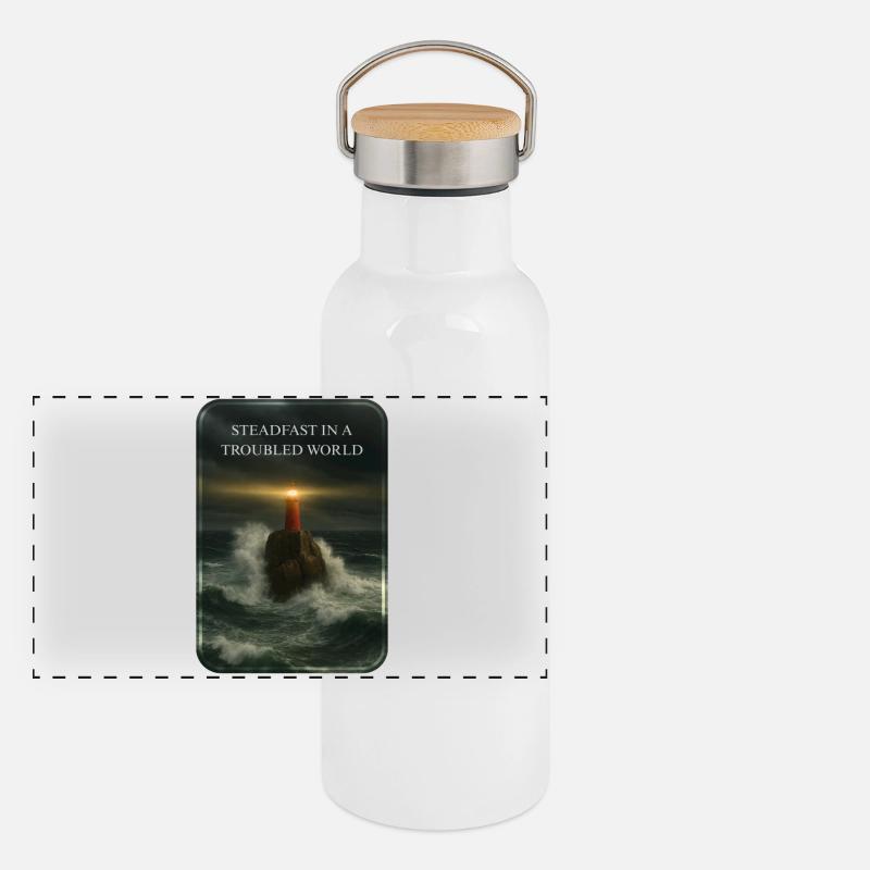 STEADFAST IN A TROUBLED WORLD Panoramic Thermal Bottle with Bamboo Lid
