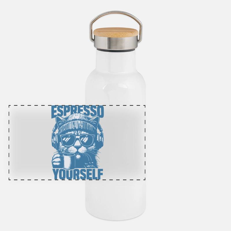 "Espresso Yourself" Cool Cat zum Kaffee Panorama Thermosflasche mit Bambusdeckel