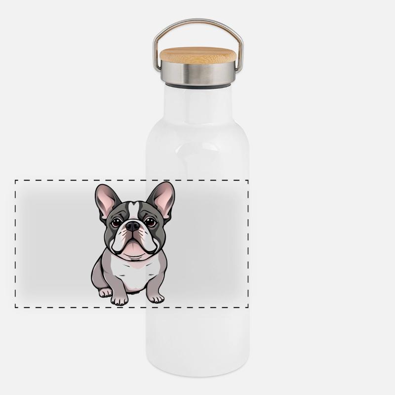 Bouledogue français Gourde isotherme avec bouchon en bambou