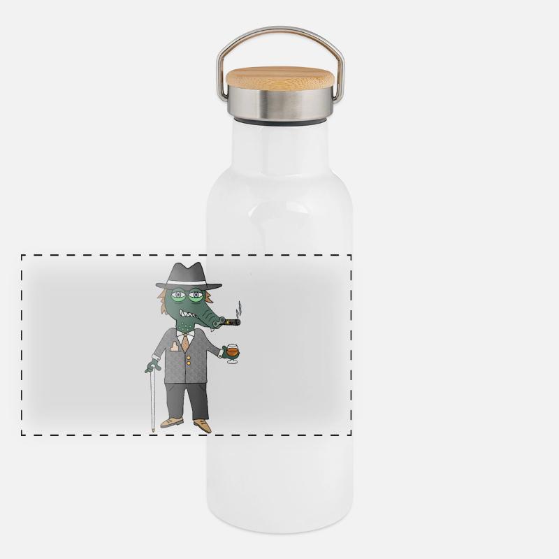 Lizard Elegance in Scales - Panoramic Thermal Bottle with Bamboo Lid - white