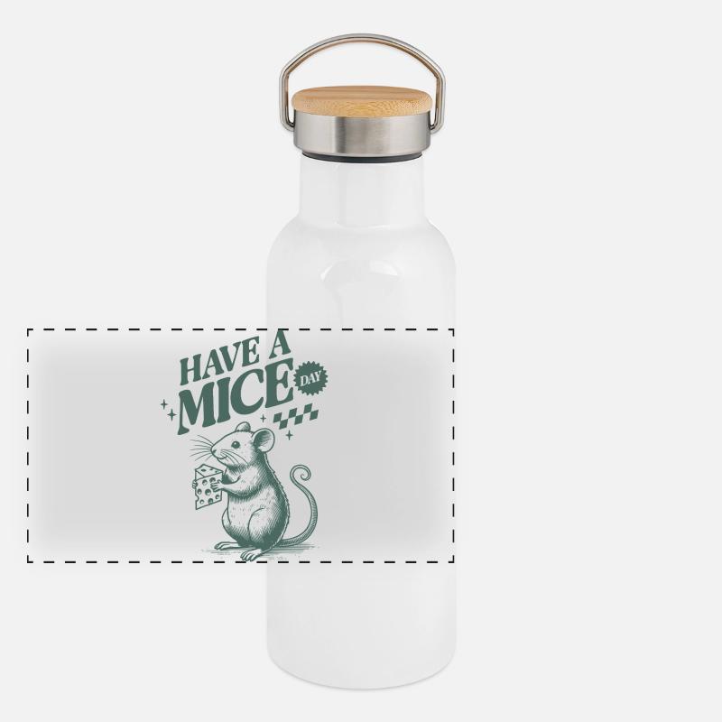 Humorvolle Maus mit Käsestern und Text Panorama Thermosflasche mit Bambusdeckel