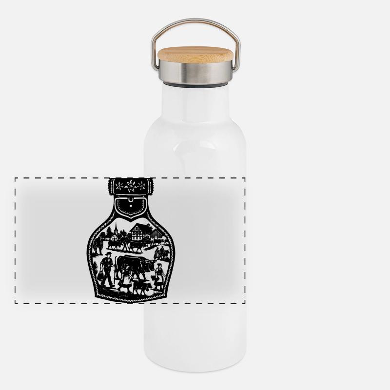 Alpabfahrt_black Panorama Thermosflasche mit Bambusdeckel