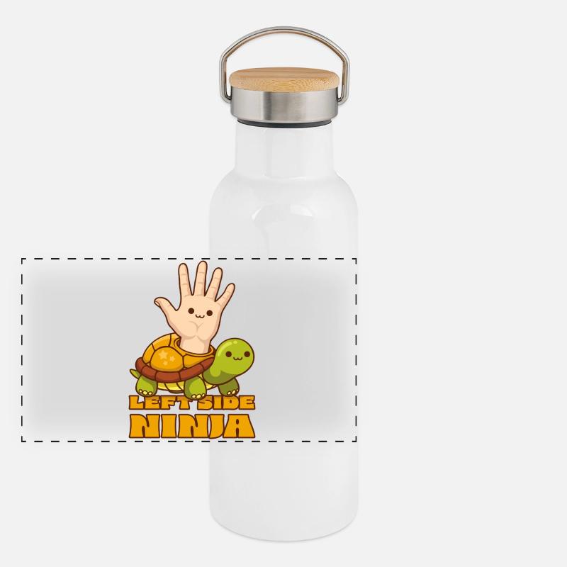 Cute Turtle Left Side Ninja Left-Handed People Panoramic Thermal Bottle with Bamboo Lid