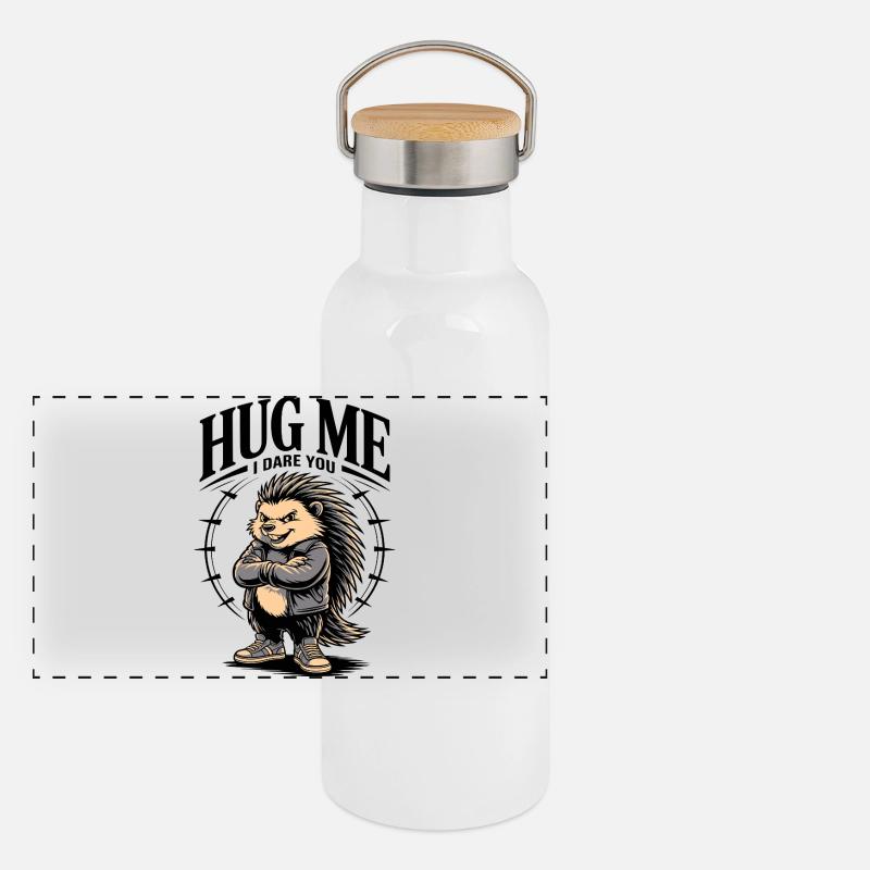 Umarme mich, ich fordere dich heraus, Igel Panorama Thermosflasche mit Bambusdeckel