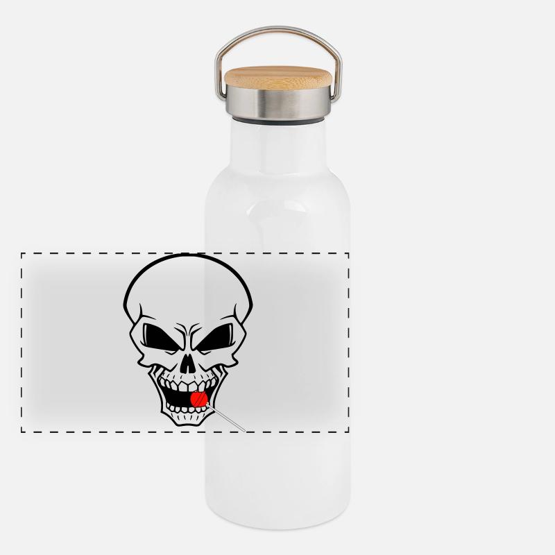Rebellenschädel mit rotem Lutscher Panorama Thermosflasche mit Bambusdeckel