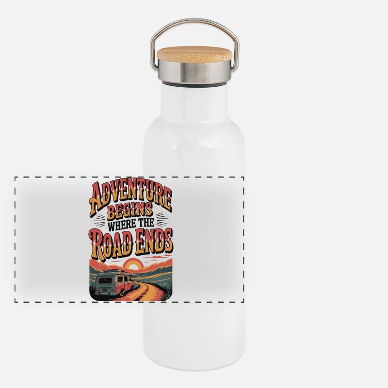 Das Abenteuer beginnt dort, wo die Straße endet Panorama Thermosflasche mit Bambusdeckel