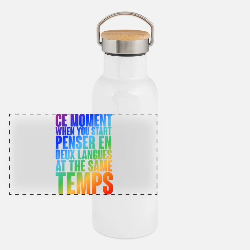 Motif de pensée multilingue en dégradé de couleurs Gourde isotherme avec bouchon en bambou