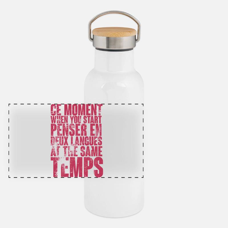 Citation sur la pensée multilingue Gourde isotherme avec bouchon en bambou