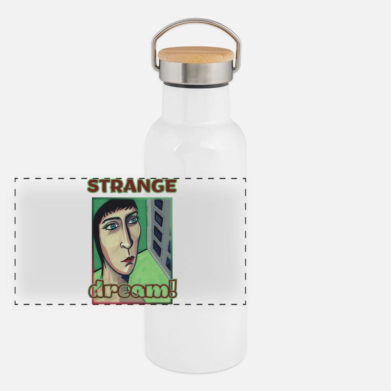 Psychedelisches Porträt mit inspirierendem Text Panorama Thermosflasche mit Bambusdeckel