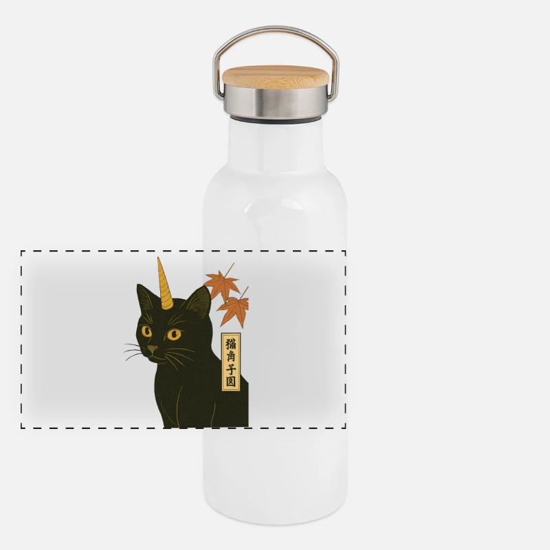 Katze-Einhorn-Druck Panorama Thermosflasche mit Bambusdeckel