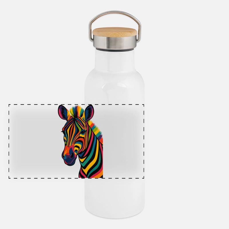 Bunt gestreiftes Zebra-Kunstwerk Panorama Thermosflasche mit Bambusdeckel