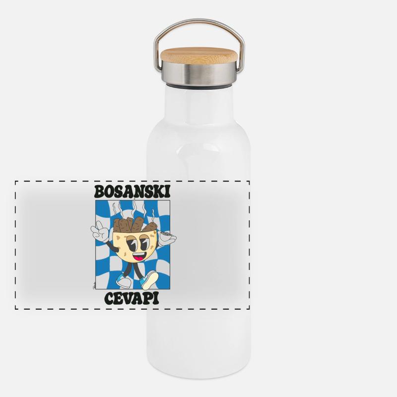 Cevapi Bosnian Cartoon Blue Mascot Panoramic Thermal Bottle with Bamboo Lid