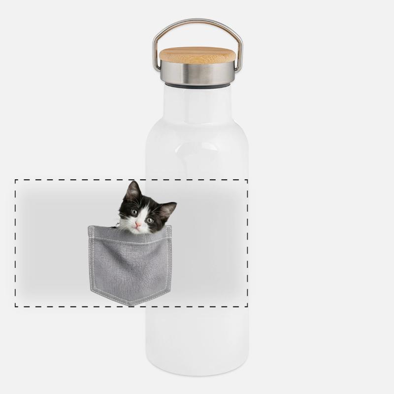 Cat Pocket späht süße Katze in die Tasche Panorama Thermosflasche mit Bambusdeckel