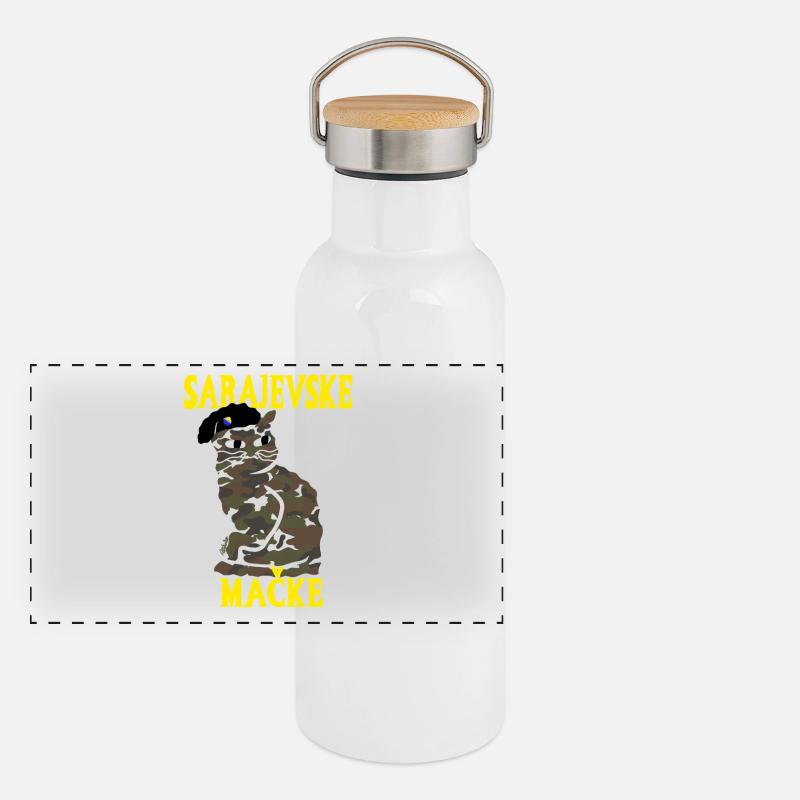 Chat Camouflage Sarajevo Militaire Gourde isotherme avec bouchon en bambou