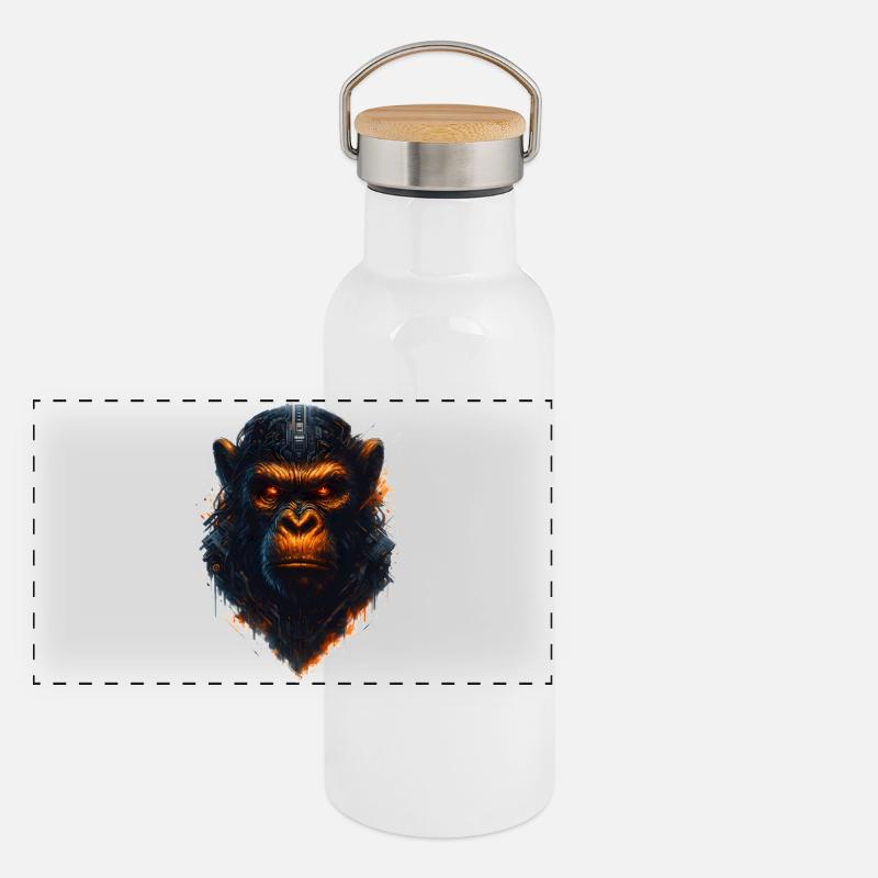 Cyberpunk Affe Panorama Thermosflasche mit Bambusdeckel