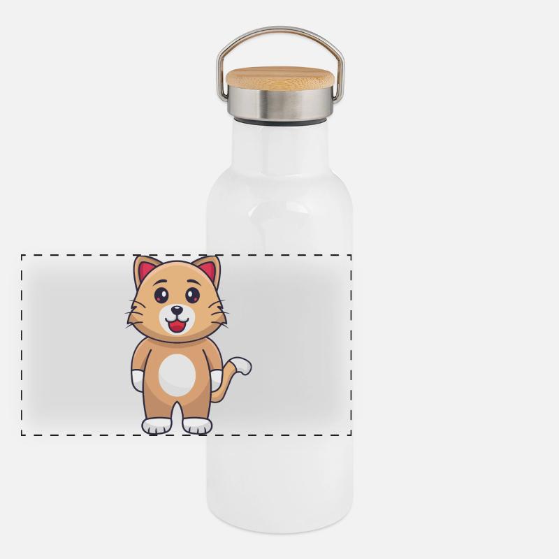 Cartoon cat Panoramic Thermal Bottle with Bamboo Lid