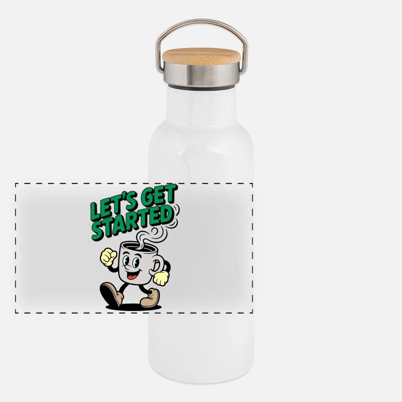 Lets Get Started Kaffee Motiv Panorama Thermosflasche mit Bambusdeckel