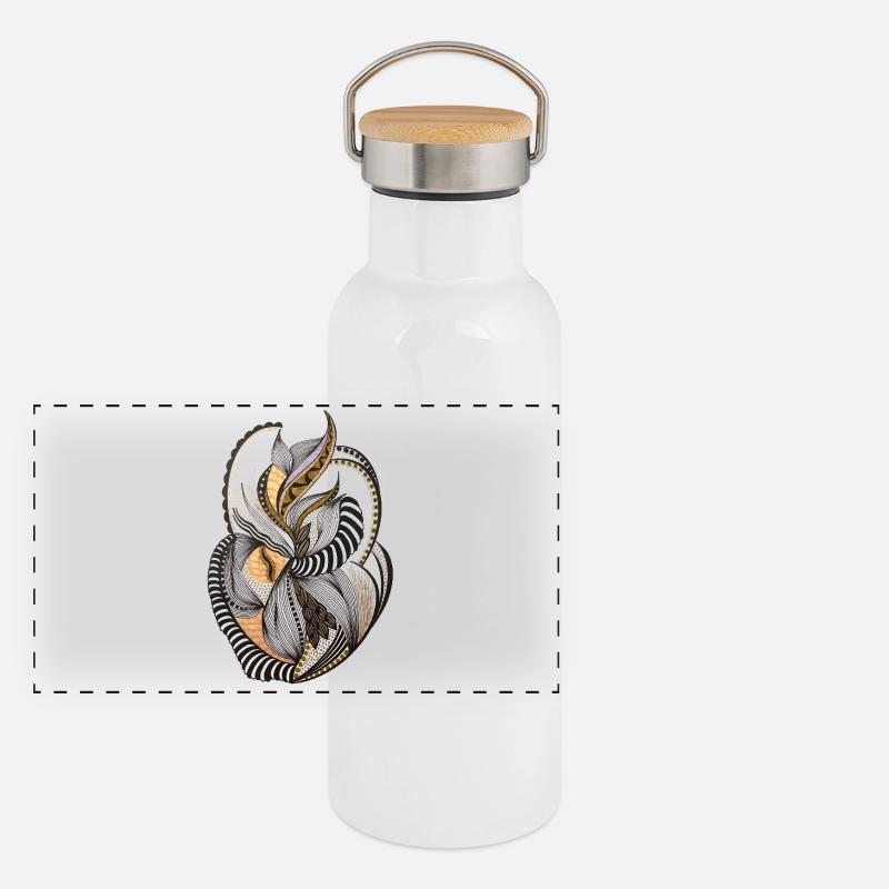 Organic leaf pattern in gold and black Panoramic Thermal Bottle with Bamboo Lid