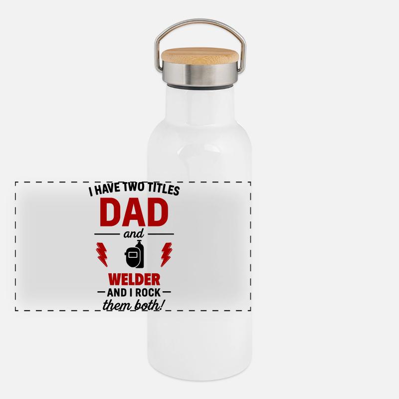 Papa Schweißer Geschenk Weihnachten Vatertag - Panorama Thermosflasche mit Bambusdeckel - Weiß