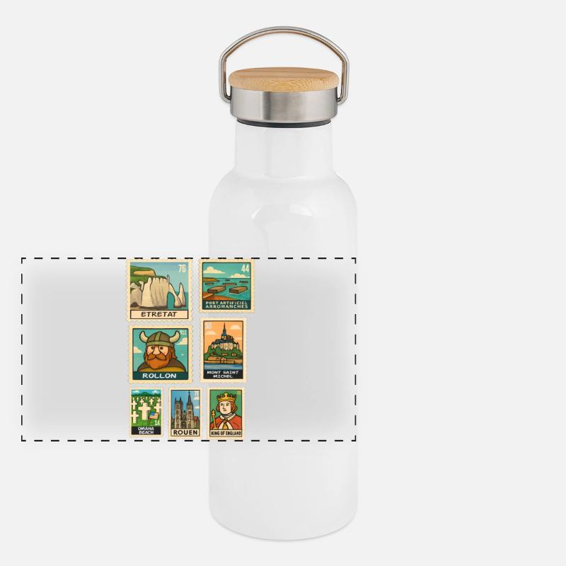 Stamps Normandy Monuments History D-Day Pride Panoramic Thermal Bottle with Bamboo Lid