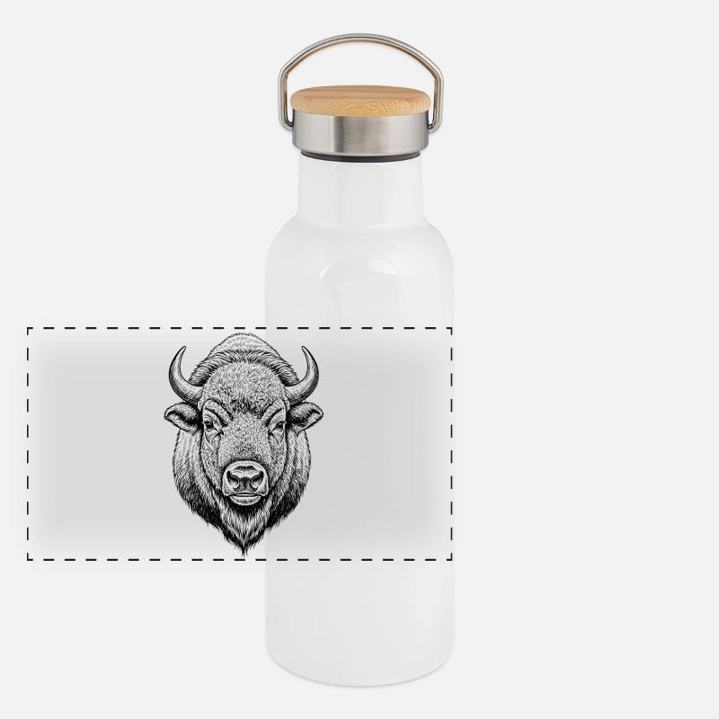 Büffel Panorama Thermosflasche mit Bambusdeckel
