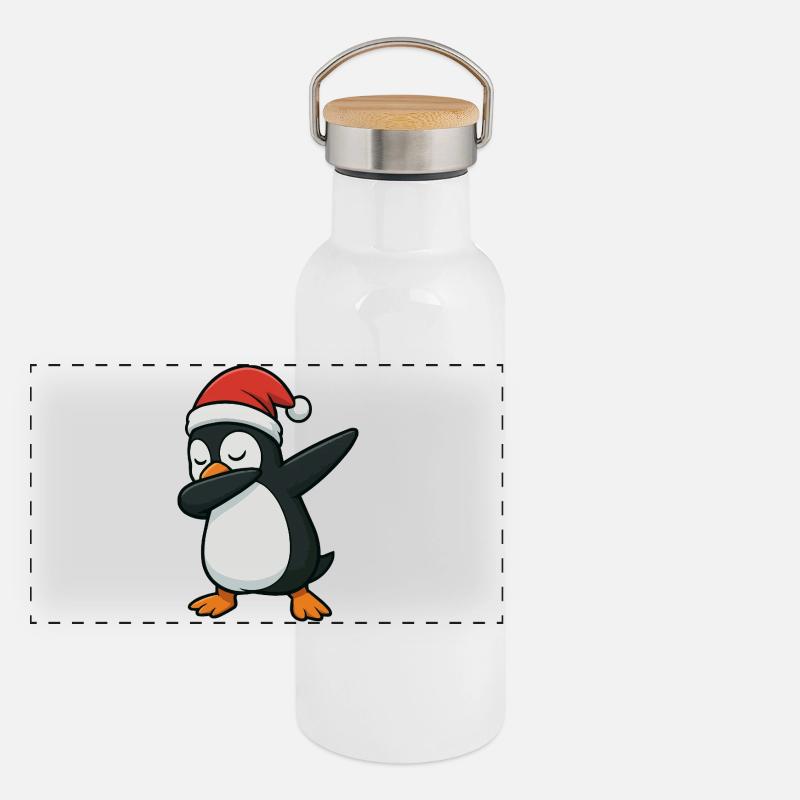 Pinguin Santa Dab Panorama Thermosflasche mit Bambusdeckel
