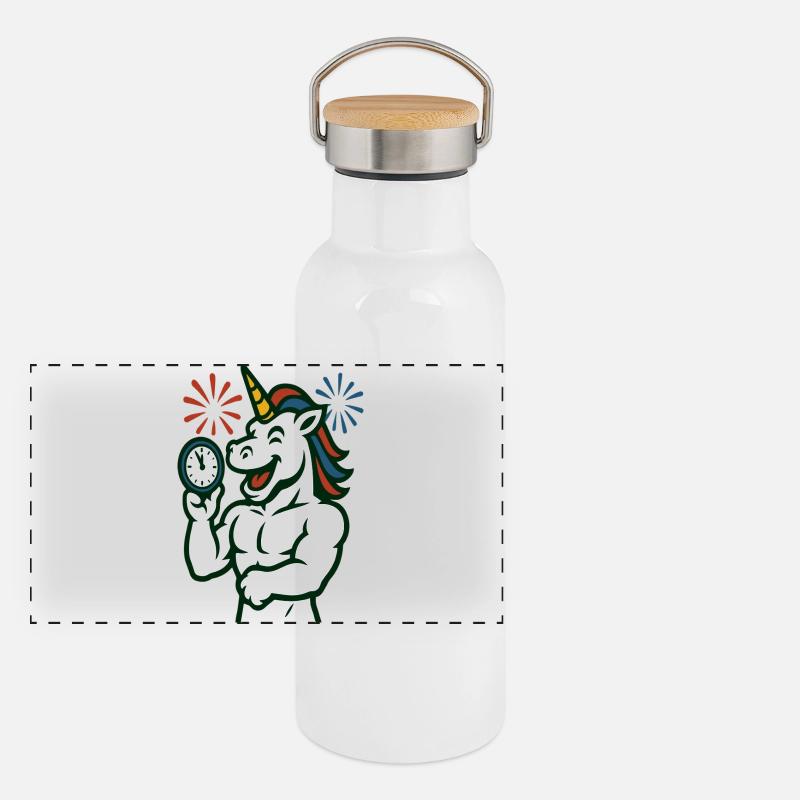 Mascotte illustrée du Temps de la Licorne Forte Gourde isotherme avec bouchon en bambou