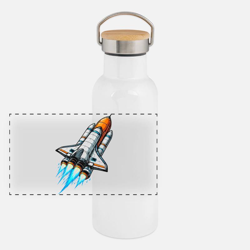 Raumschiff Raumrakete Panorama Thermosflasche mit Bambusdeckel